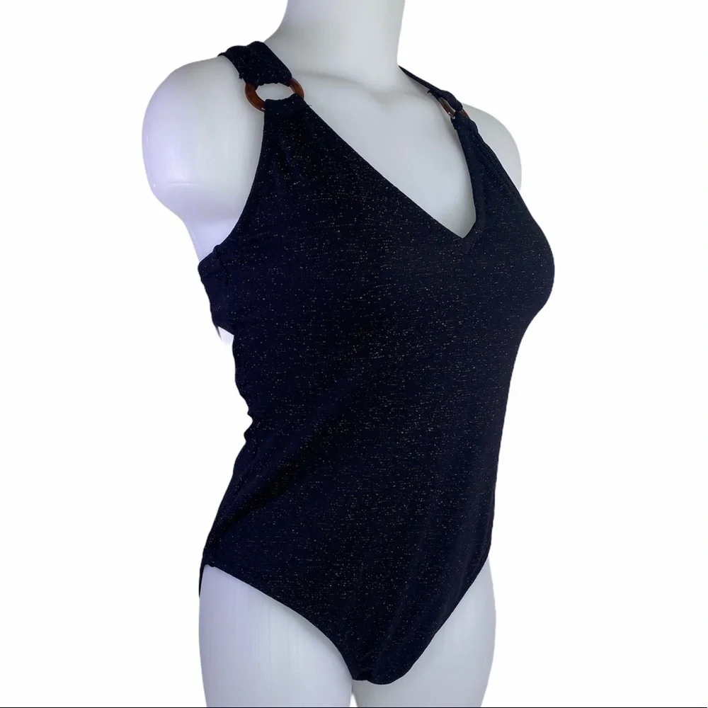 JESSICA Simpson Black Shimmering 1 Piece Swimsuit